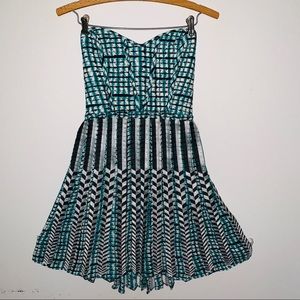 Parker Teal Embroidered Mini Dress Silk